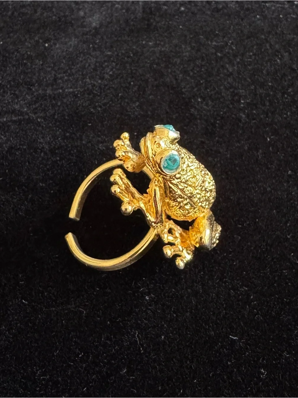 Gold Frog Cocktail Ring with Turquoise Eyes - Women Jewelry